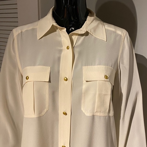 Marc by Marc Jacobs 100% Silk Blouse Canvas White Beige Cream Sz 4 S-M - Picture 2 of 13